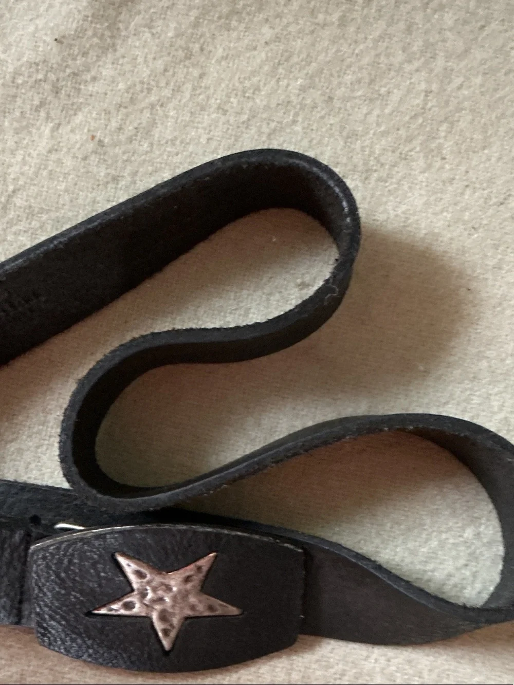 Women's Black Leather Belt with Star Buckle Accent